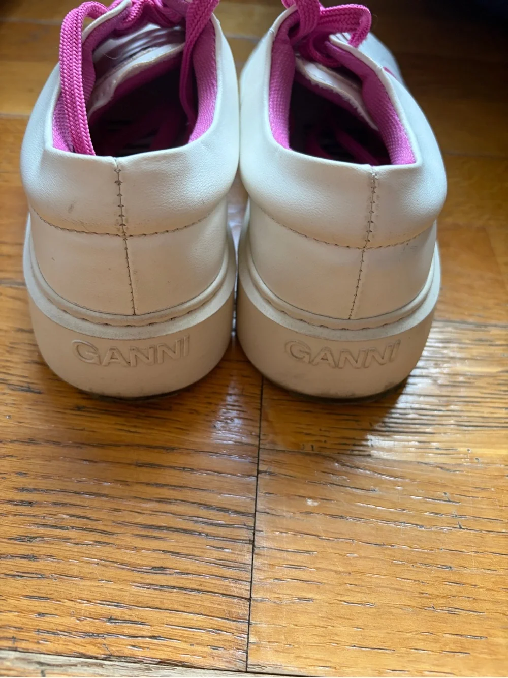 Ganni White Sneakers with Pink Laces Size 8